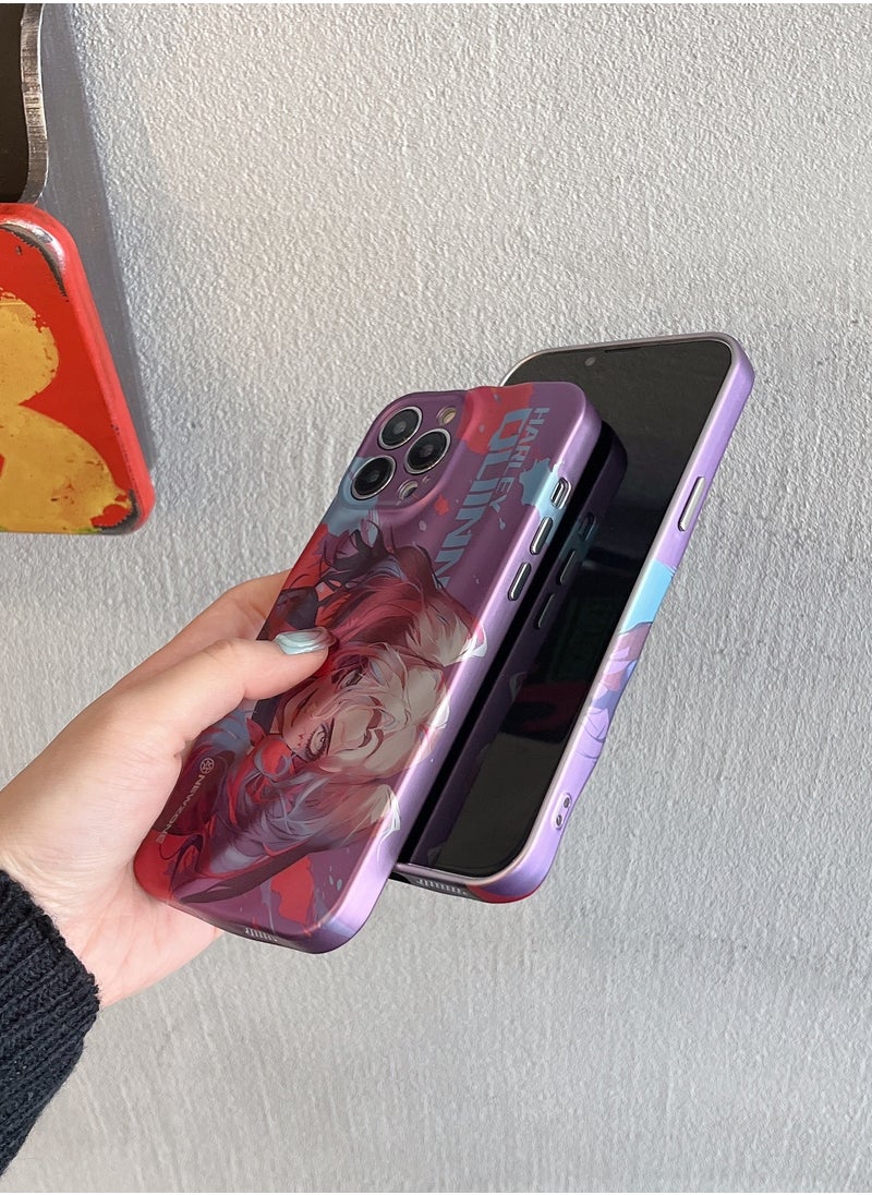Color Fans - Apple iPhone 15 Case with Three-Dimensional Wavy Pattern - Horizontal Harley Quinn Phone Case in Red and Blue - Image 1