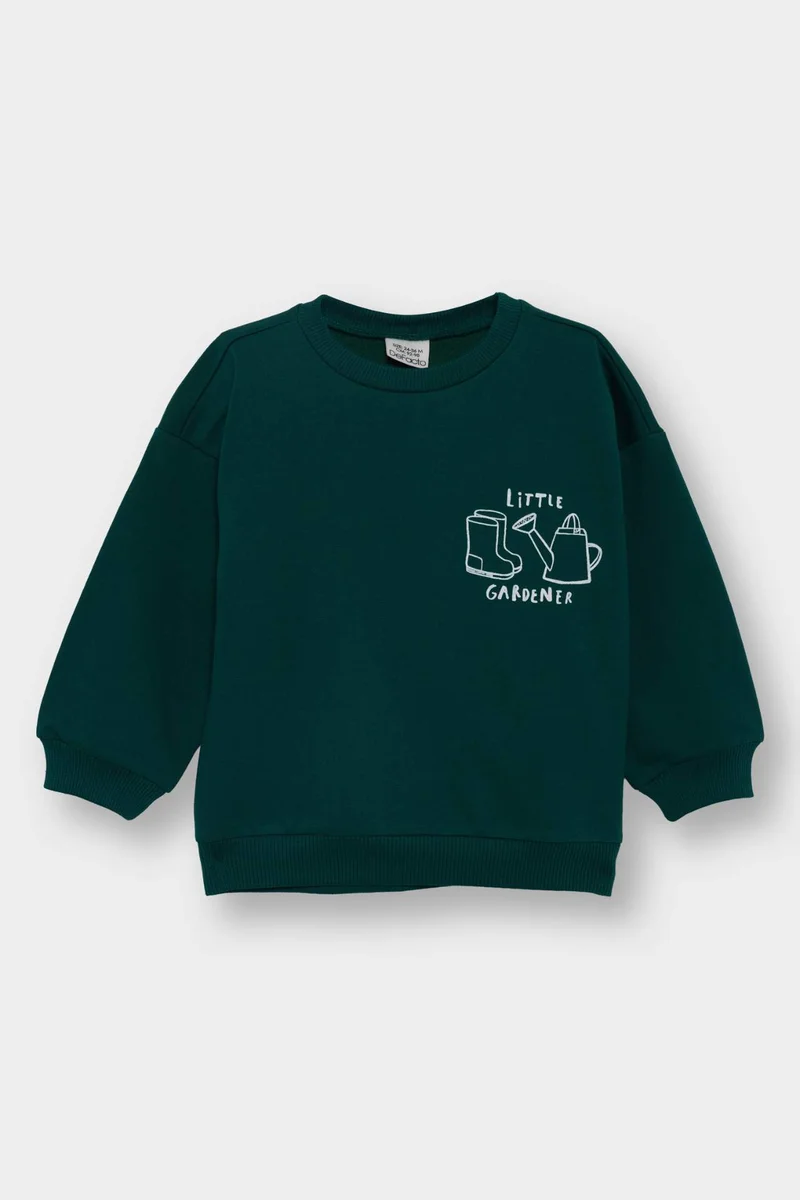 ديفاكتو Baby Boy Regular Fit Slogan Patterned Soft Lining Thin Fabric Sweatshirt