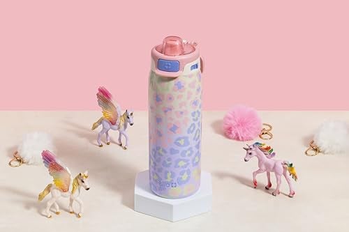 Ello زجاجة ماء للأطفال بسعة 18 أونصة من الفولاذ المقاوم للصدأ مع غطاء تعبئة سريع | زجاجة معزولة بالفراغ خالية من BPA مع قشة مانعة للتسرب وغطاء شرب، آمنة في غسالة الصحون، هدية للأطفال والمراهقين، نمط الفهد - Image 2