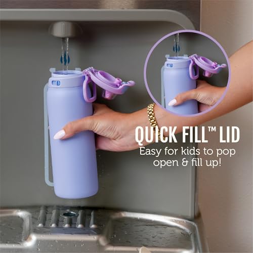 Ello زجاجة ماء للأطفال بسعة 18 أونصة من الفولاذ المقاوم للصدأ مع غطاء تعبئة سريع | زجاجة معزولة بالفراغ خالية من BPA مع قشة مانعة للتسرب وغطاء شرب، آمنة في غسالة الصحون، هدية للأطفال والمراهقين، نمط الفهد - Image 3