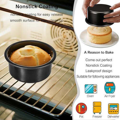 AWTBDP 4 Inch Cake Pan Set of 3, Nonstick Smash Cake Pans with 100PCS Parchment Paper for Christmas Birthday, Round Mini Cake Pans Tin for Baking Layer Cakes Small Cheesecake, Straight Side & Dishwasher Safe - Image 4