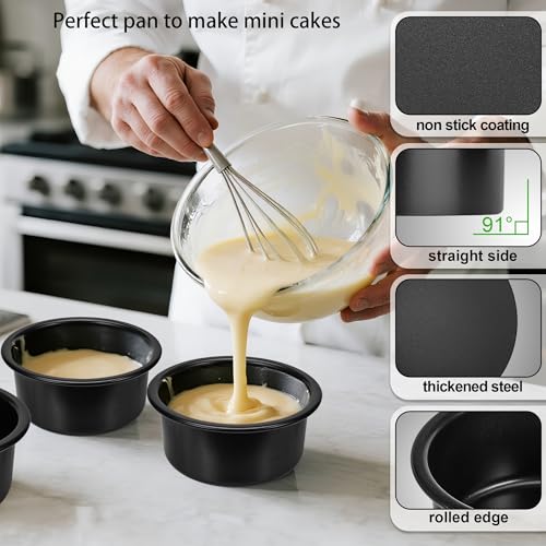 AWTBDP 4 Inch Cake Pan Set of 3, Nonstick Smash Cake Pans with 100PCS Parchment Paper for Christmas Birthday, Round Mini Cake Pans Tin for Baking Layer Cakes Small Cheesecake, Straight Side & Dishwasher Safe - Image 3