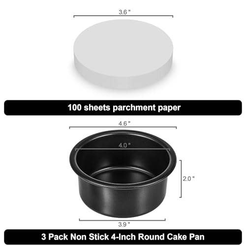 AWTBDP 4 Inch Cake Pan Set of 3, Nonstick Smash Cake Pans with 100PCS Parchment Paper for Christmas Birthday, Round Mini Cake Pans Tin for Baking Layer Cakes Small Cheesecake, Straight Side & Dishwasher Safe - Image 2
