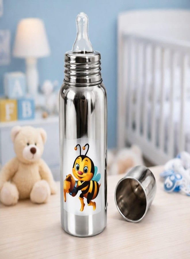 NeoCraft Stainless Steel Baby Feeding Bottle with Soft Silicone Nipple | BPA Free Infant Milk Bottle for Newborn & Toddlers | Leak Proof, Travel Friendly - 250ml - Image 2