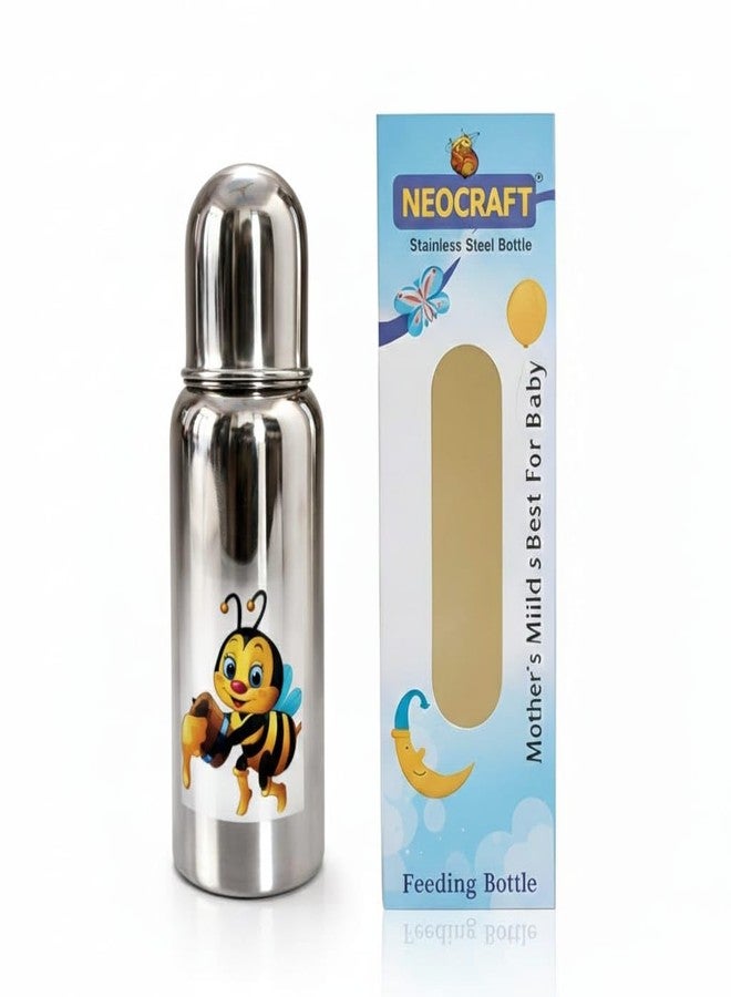 NeoCraft Stainless Steel Baby Feeding Bottle with Soft Silicone Nipple | BPA Free Infant Milk Bottle for Newborn & Toddlers | Leak Proof, Travel Friendly - 250ml - Image 1