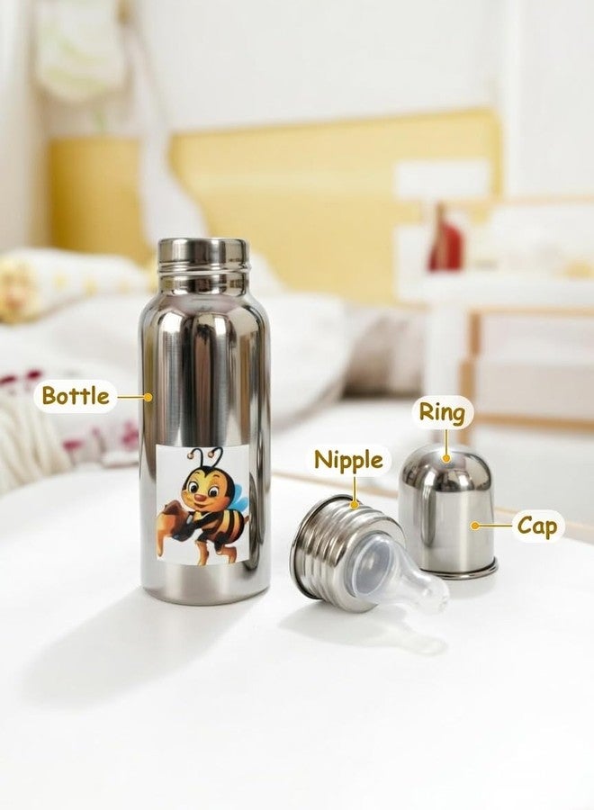 NeoCraft Stainless Steel Baby Feeding Bottle with Soft Silicone Nipple | BPA Free Infant Milk Bottle for Newborn & Toddlers | Leak Proof, Travel Friendly - 250ml - Image 3