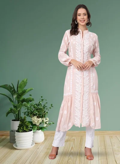 Alaya Women Hand Embroidered Chikankari Cotton Kurta-AL3888