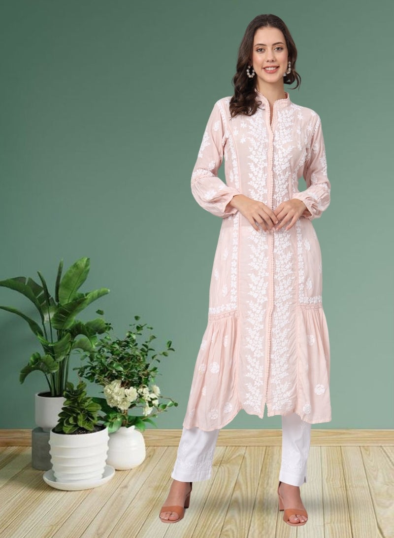 Alaya Women Hand Embroidered Chikankari Cotton Kurta-AL3888  - Image 1
