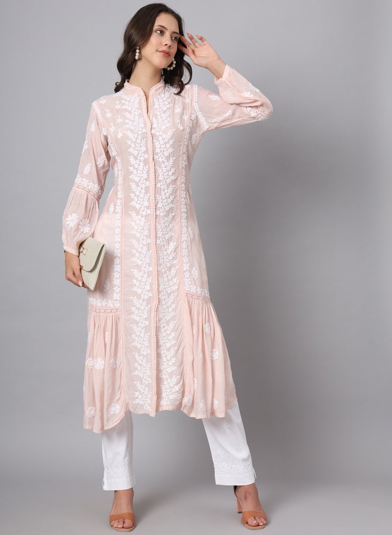 Alaya Women Hand Embroidered Chikankari Cotton Kurta-AL3888  - Image 5