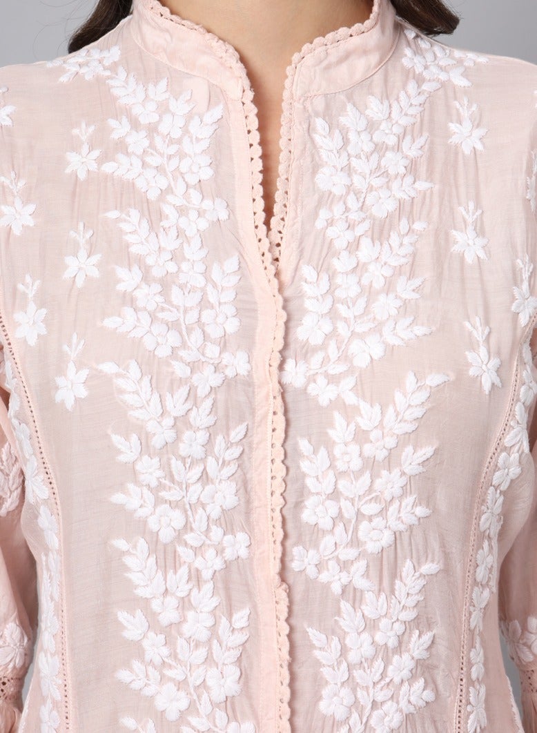 Alaya Women Hand Embroidered Chikankari Cotton Kurta-AL3888  - Image 4