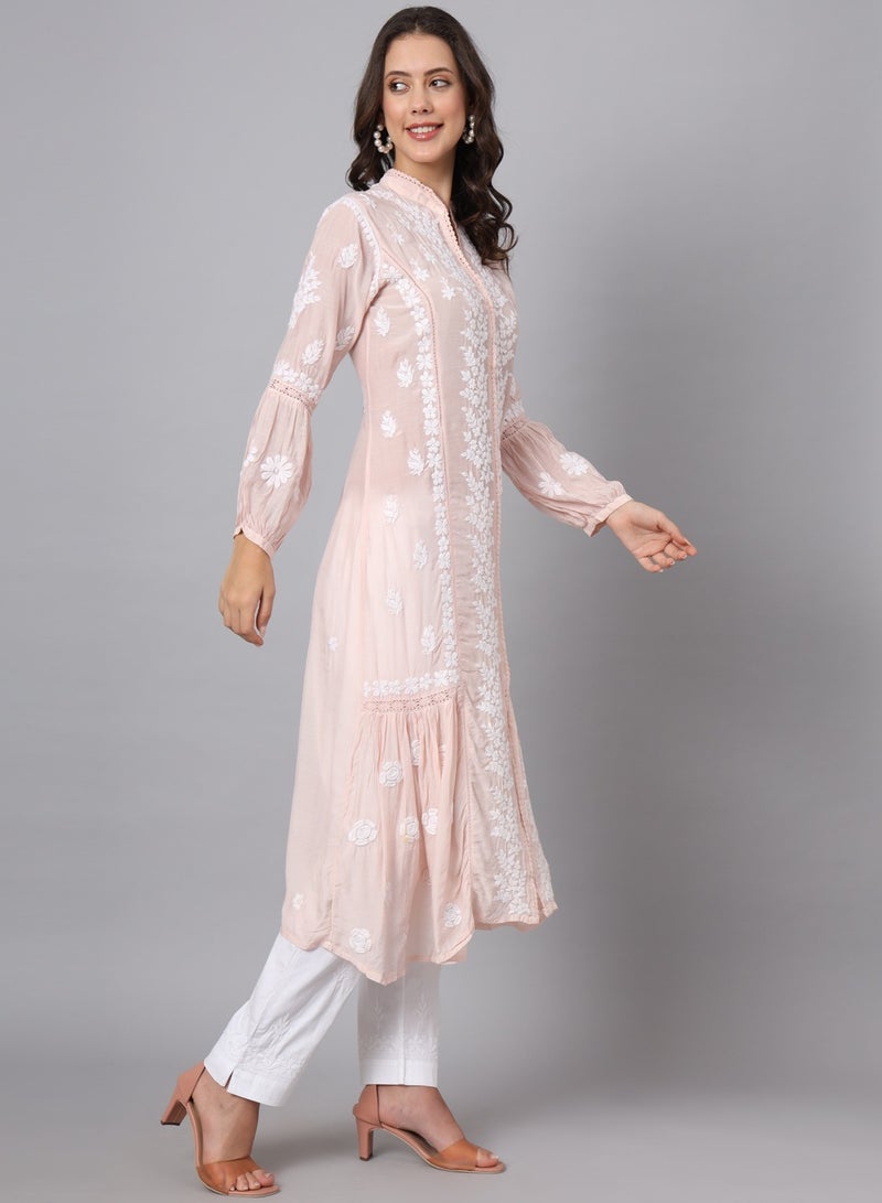 Alaya Women Hand Embroidered Chikankari Cotton Kurta-AL3888  - Image 3
