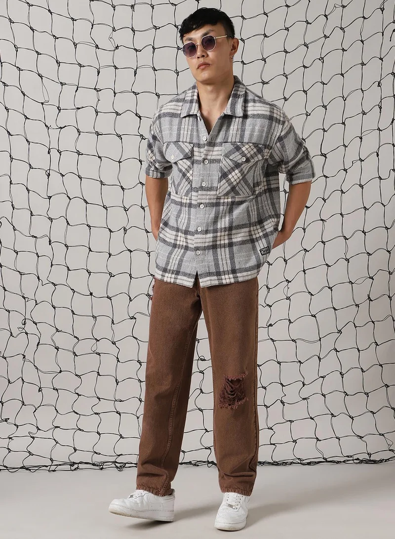 Hubberholme Men's Multicoloured 100% Cotton Checkered Oversized Shacket