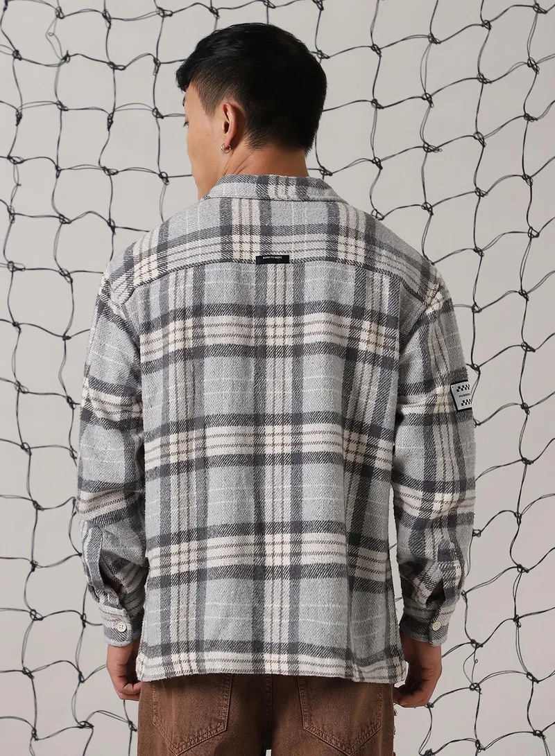 Hubberholme Men's Multicoloured 100% Cotton Checkered Oversized Shacket