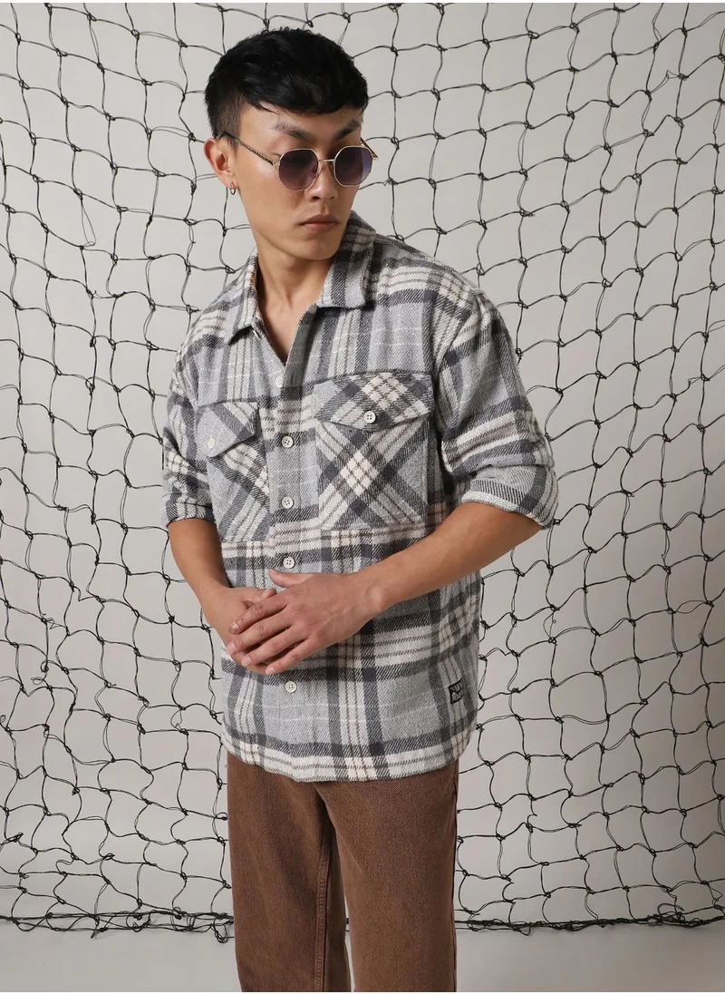 هوبرهولمي Men's Multicoloured 100% Cotton Checkered Oversized Shacket