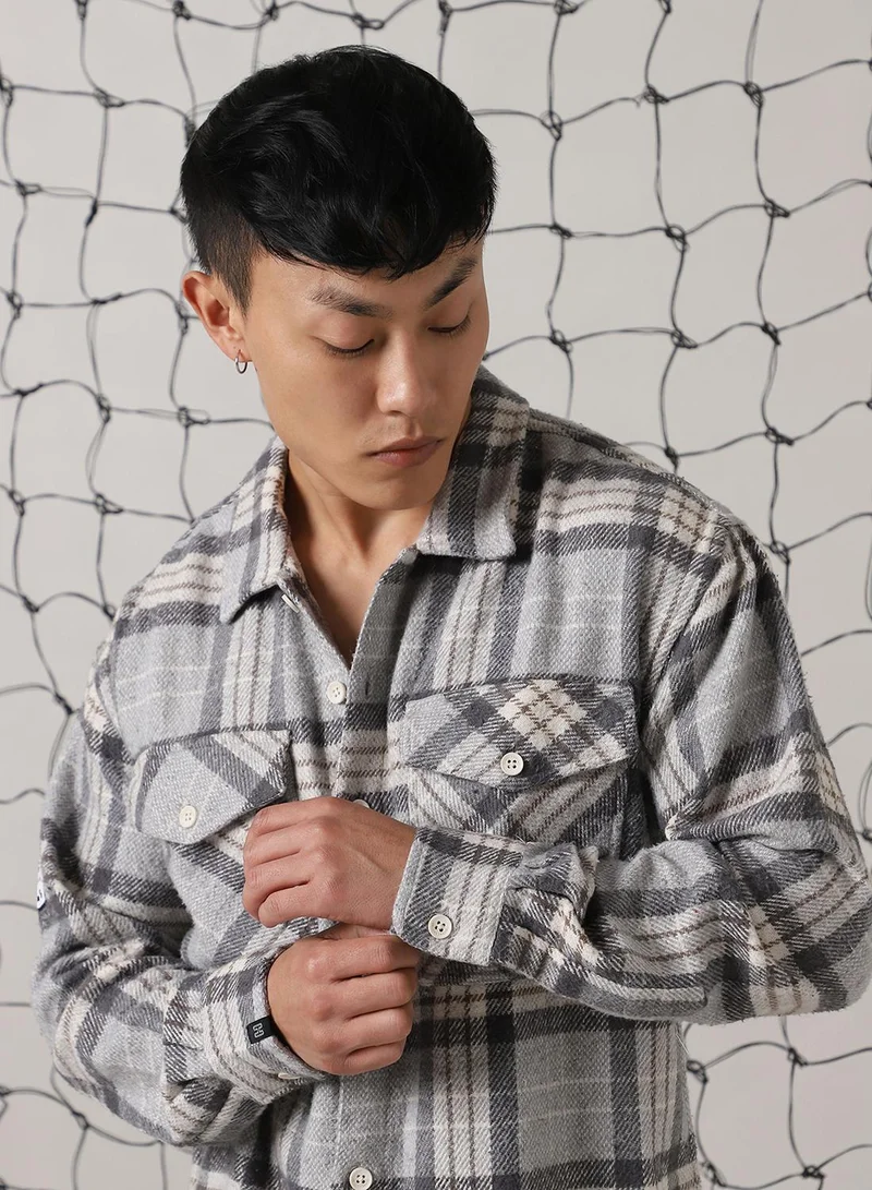 Hubberholme Men's Multicoloured 100% Cotton Checkered Oversized Shacket