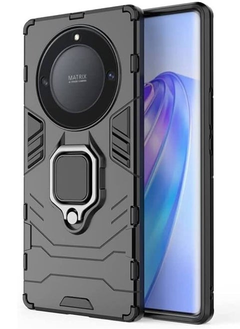 For Phone Case for Honor X9a, Heavy Duty Dual Layer Shockproof Cover with Magnetic Ring Kickstand (Black)…