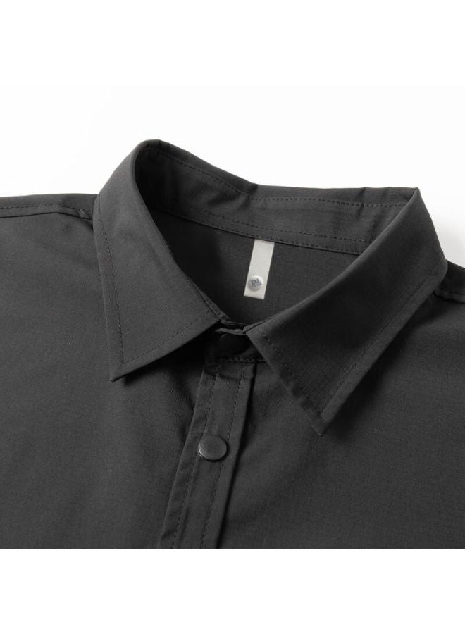 Izexx Casual Long-sleeve Shirt For Men, Spring Season, High-end Feel, Turn-down Collar, Loose-fitting Versatile Workwear Top, Mz03 Black XL - Image 4