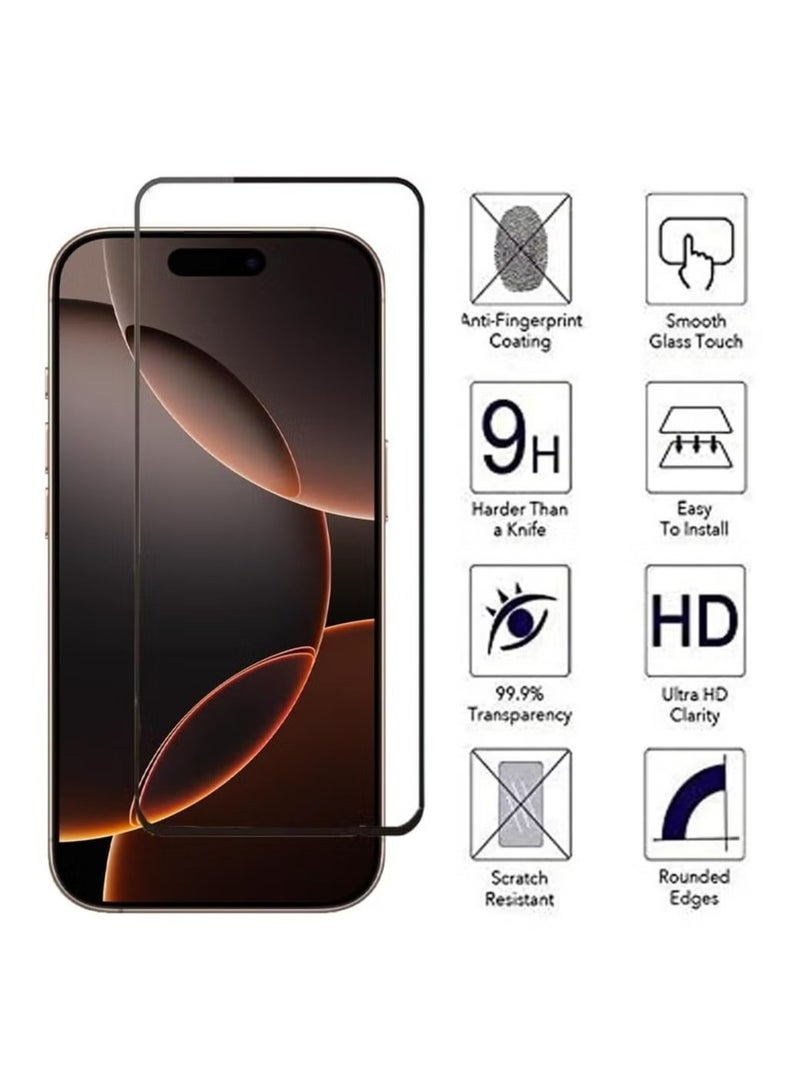 9 إتش واقي شاشة متوافق مع iPhone 16 Pro Max واقي شاشة زجاجي مقوى [مضاد للتوهج] [تغطية كاملة عالية الدقة] [تركيب سهل] [حساس للمس] شفاف/أسود - Image 3