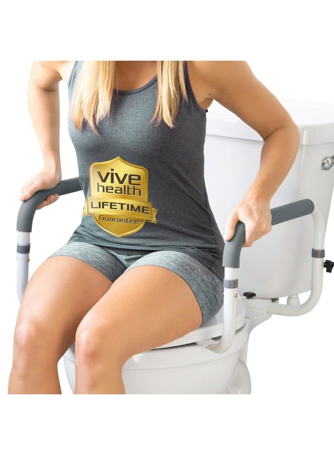 VIVE درابزين الحمام - قضيب قابل للتعديل - إطار دعم مدمج مع درابزين لمقعد الحمام - تركيب سهل لذوي الاحتياجات الخاصة وكبار السن - مسند ذراع مبطن - Image 1