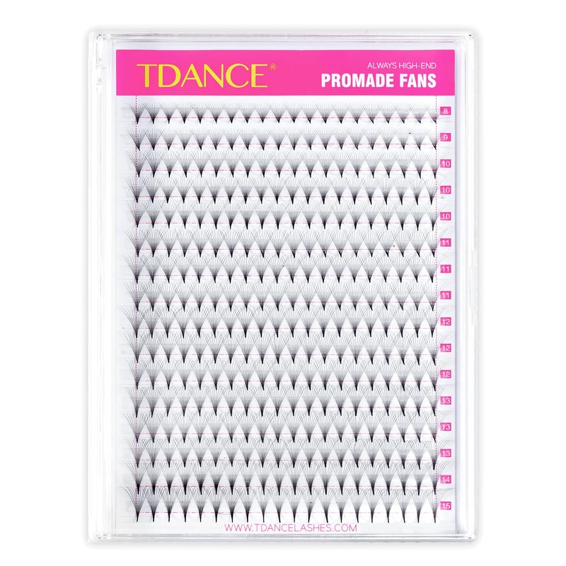 TDANCE Premade Eyelash Extensions 320 Fans - Heat Bonded Middle Stem Volume Lash Fans (320-10D-0.03-C-8-15mm) - Image 1