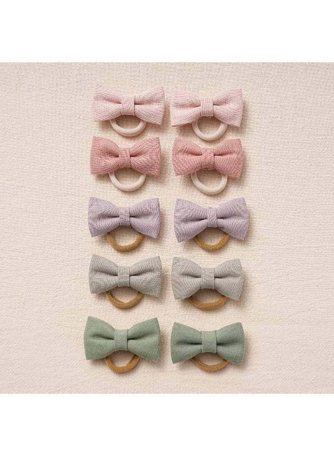 Fancy Clouds Baby Toddler Little Girls Hair Ties with Linen Bows, 20 pcs No Damage Elastic Nylon Ponytail Holders Scrunchies for girls, Small Hair Accessories for Kids Thick or Thin Hair - Image 5