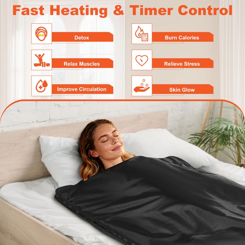RRGFB Sauna Blanket Portable, Sauna Bag for Home Use Weight Loss and Detox, 86â€“158â„‰, 20â€“60 Min Timer, Waterproof & Foldable â€“ Includes Remote Control & Carrying Bag (Black) - Image 3
