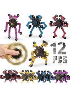 12 Pack Funny Sensory Fidget Toys,Deformable Chain Diy Robot Spinners Fingertip Stress Relief Gyro Toy Birthday Gifts Goodie Bag Easter Basket Stuffers Classroom Prizes Party Favors For Kids Adults