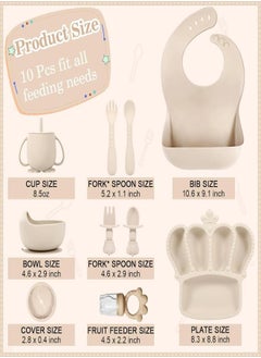 iMissiu Silicone Baby Feeding Set, 10 Pcs Baby Led Weaning Supplies Suction Bowl Divided Plate Baby Bibs Fruit feeder Baby Spoons Forks Sippy Cup Toddler Utensil Sets  - Image 2
