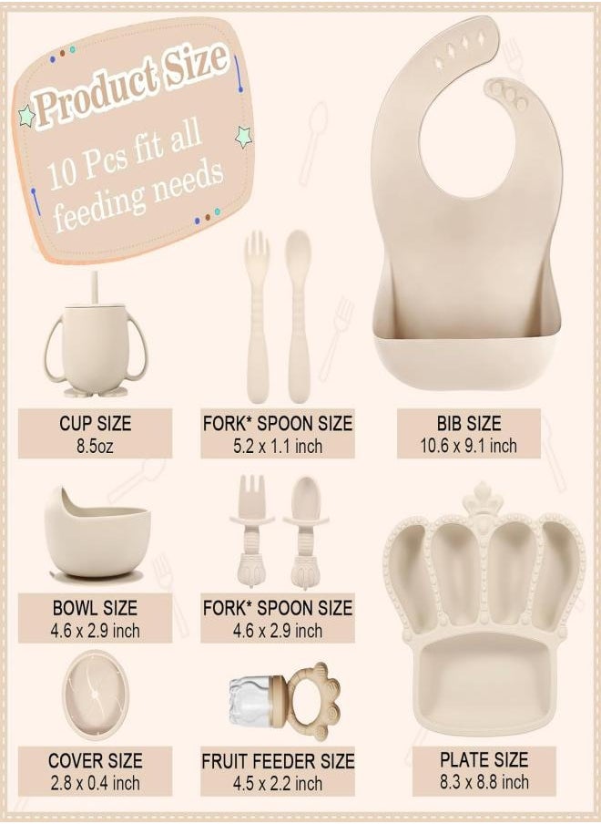 iMissiu - Silicone Baby Feeding Set, 10 Pcs Baby Led Weaning Supplies Suction Bowl Divided Plate Baby Bibs Fruit feeder Baby Spoons Forks Sippy Cup Toddler Utensil Sets - Image 1