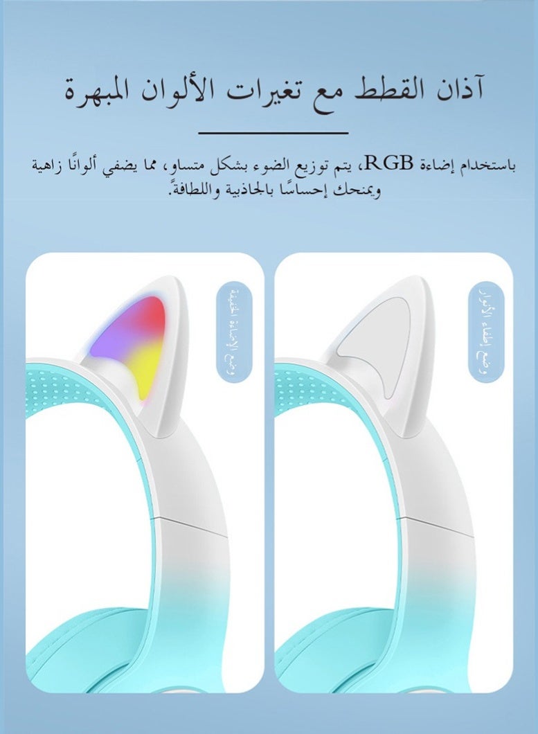 مرحبا فاي ستيريو سماعة الصوت ، القط الأذن + مخلب القط عنصر التصميم ، والإضاءة المبهرة ، بلوتوث 5-3 ، مريحة دون الضغط على الأذن ، بلوتوث / aux كابل اتصال مزدوج ، الأخضر - Image 5