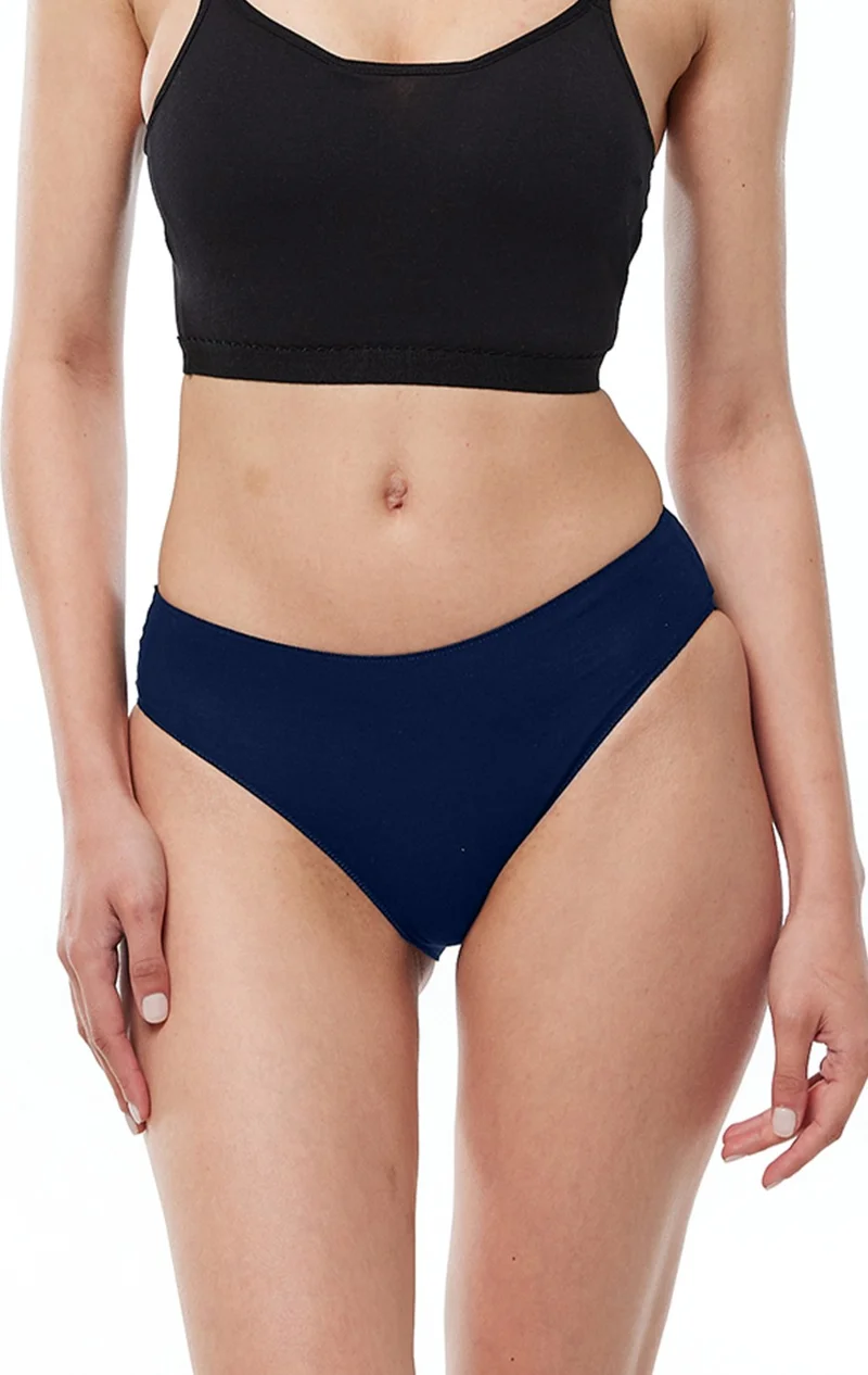 Malabadi Women Navy Blue 6 Pack Modal Narrow Pattern Mid Waist Slip Panties 187