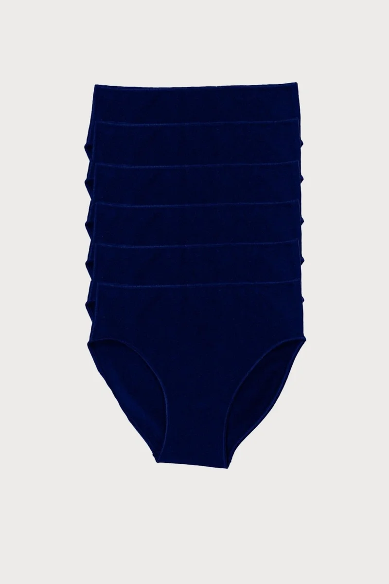 Malabadi Women Navy Blue 6 Pack Modal Narrow Pattern Mid Waist Slip Panties 187