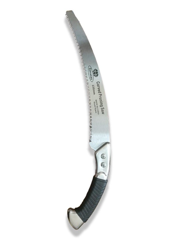 Generic Korean saw used for cutting trees and cutting wood, featuring a metal handle. 
