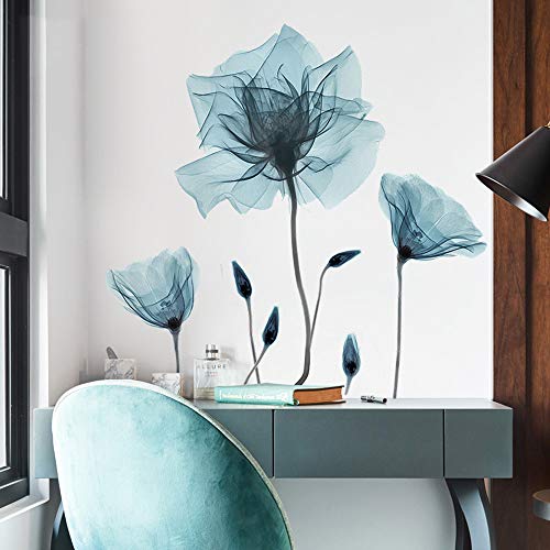 M ACHOOSE Blue Flower Wall Decals Peel and Stick Removable Decals DIY Wall Art Murals Home Decor for Bedroom Living Room Classroom Office - Image 5