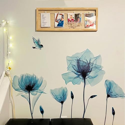 M ACHOOSE Blue Flower Wall Decals Peel and Stick Removable Decals DIY Wall Art Murals Home Decor for Bedroom Living Room Classroom Office - Image 4