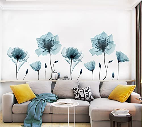 M ACHOOSE Blue Flower Wall Decals Peel and Stick Removable Decals DIY Wall Art Murals Home Decor for Bedroom Living Room Classroom Office - Image 3