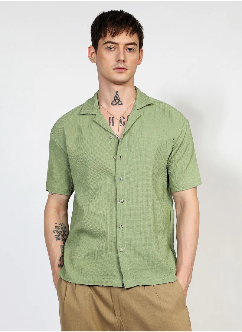 Campus Sutra Men's Pistachio Green Oversized Interwine Shirt