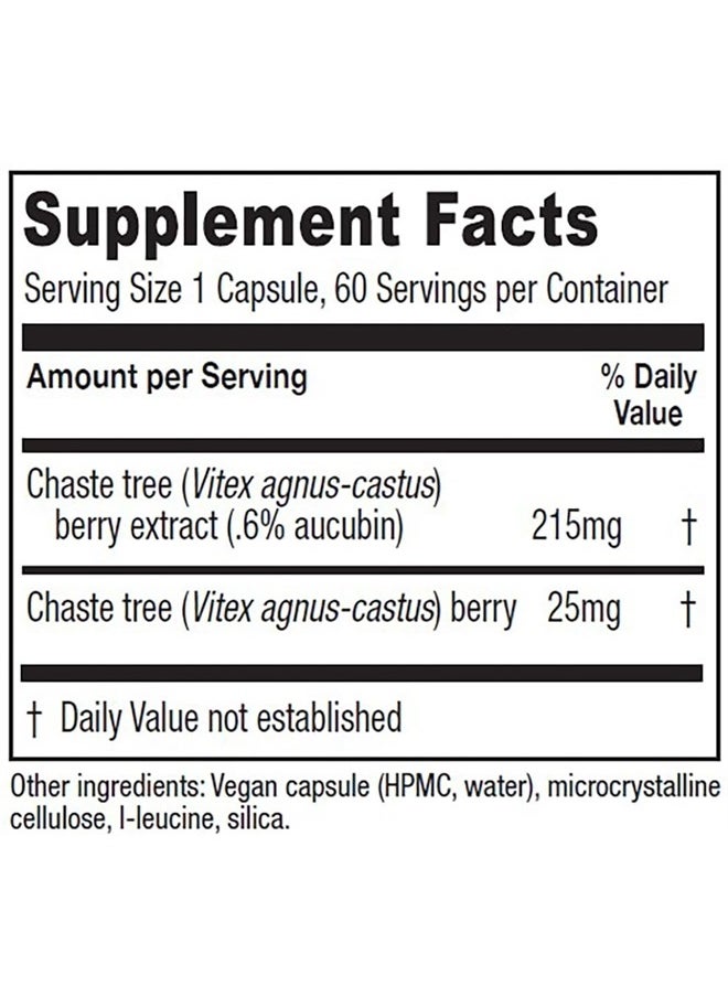 Vitanica Chaste Tree Berry Extract, Vitex Chasteberry Supplement for Women, Hormone Balance and Menstrual Cycle Support, Non-GMO, Vegan, 2 Month Supply, 60 Capsules  - Image 2