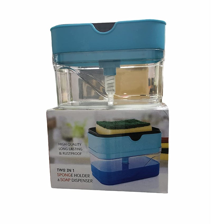 Jeyang 2 in 1 Dish Soap Dispenser and Sponge Holder for Kitchen Sink; Random Colour Plastic Dispenser & Sponge (New) - Image 4