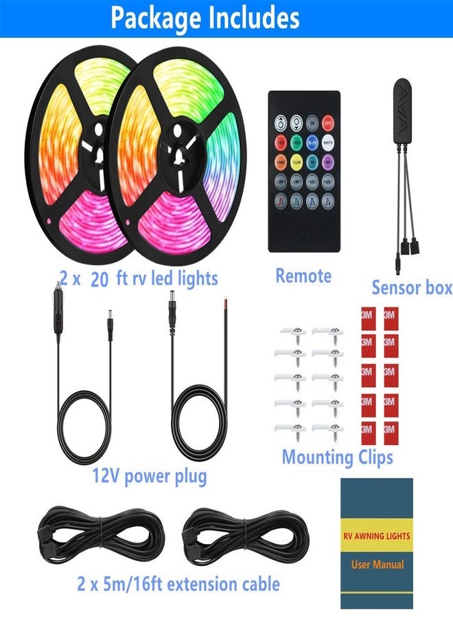 Vbakor RV Awning Lights, 40FT RV Underglow Led Lights Kit, 12V Multi-Color Exterior Neon Accent Underbody Strip Lights for Camper Motorhome with Extension Cable, Music Sync, Waterproof - Image 2