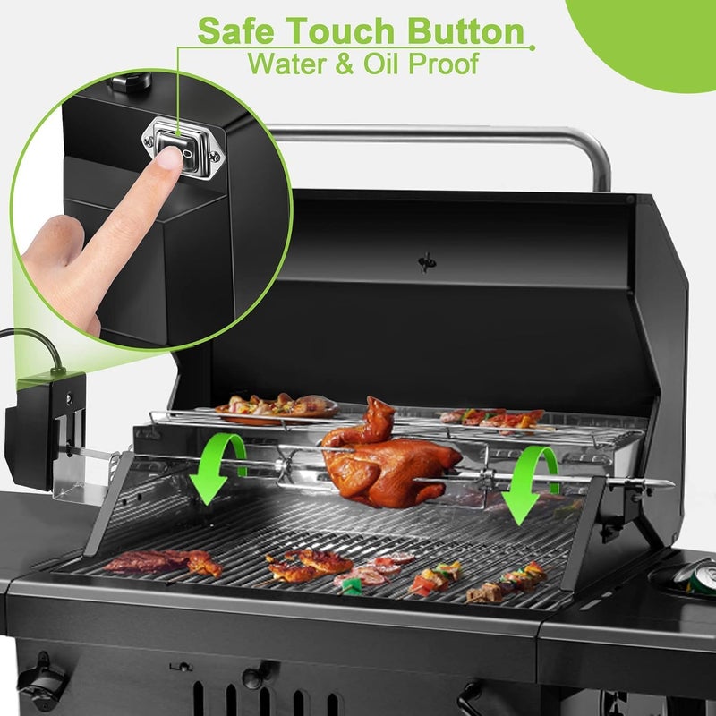 Dreyoo Universal Rotisserie Grill Kit, 360° Automatic Rotating Rotisserie Kit with 120V 4W Motor, 28'' Spit Rod, 2 x 4 Forks, Complete Holders and Fixing Screw for Backyard Camping Grills - Image 2