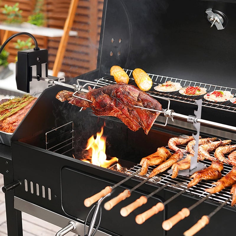 Dreyoo Universal Rotisserie Grill Kit, 360° Automatic Rotating Rotisserie Kit with 120V 4W Motor, 28'' Spit Rod, 2 x 4 Forks, Complete Holders and Fixing Screw for Backyard Camping Grills - Image 4