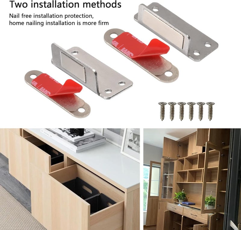 Mousike Double Magnetic Door Catch，60lb Stainless Steel Cabinet Door Magnets with Strong Magnetic for Kitchen Cupboard Wardrobe Closet Cabinet Door Drawer Latch (12Pack) - Image 4