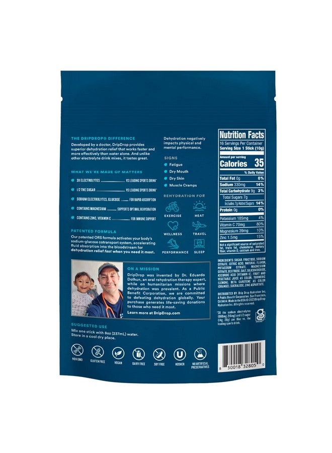 DripDrop Hydration Electrolyte Powder Packets Watermelon Berry Orange Lemon 16 Count - Image 3