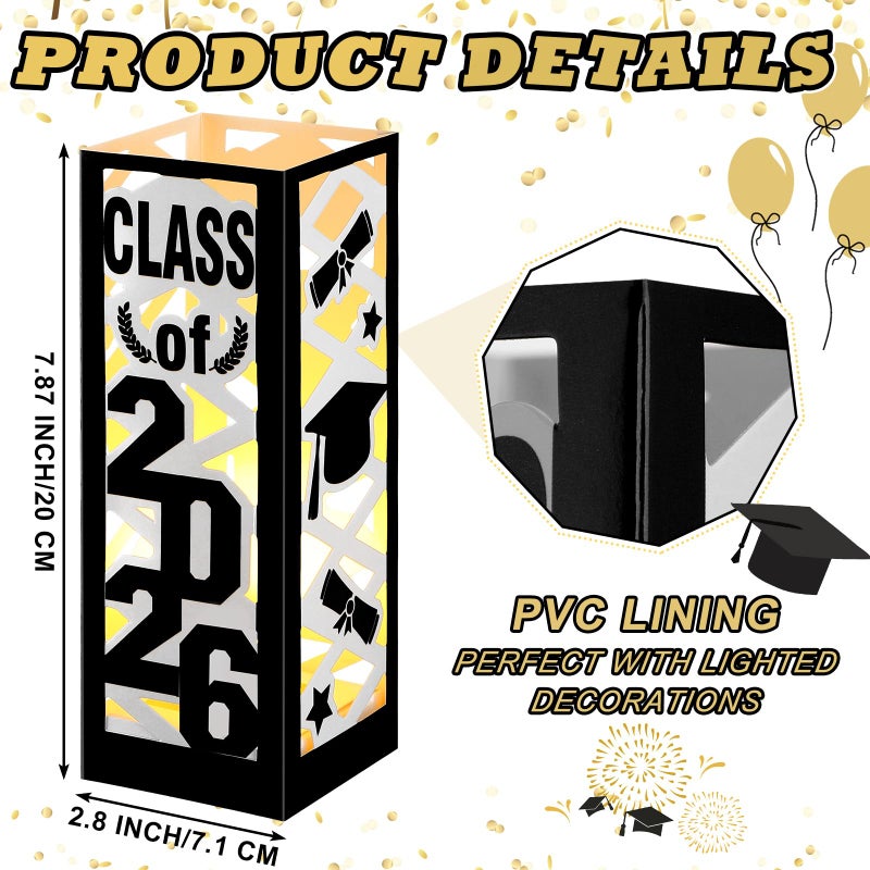 Tellingyou 6 Pcs Graduation Table Centerpieces Boxes Class of 2026 Graduation Lantern with LED Light Congrats Grad School College Photo Props for Party Table Decor(7.87 * 2.8inch,Black) - Image 2