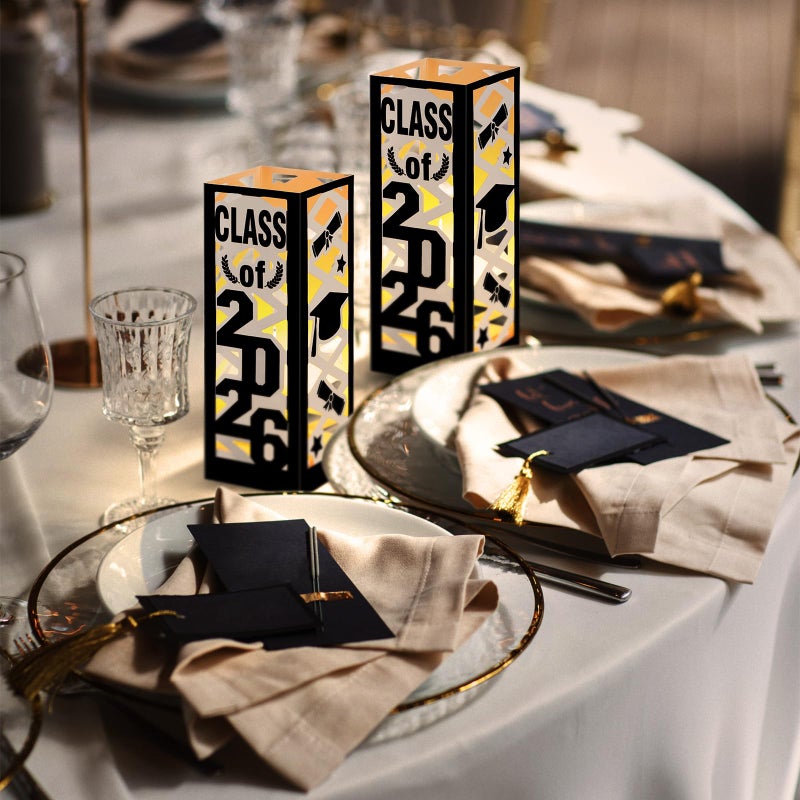 Tellingyou 6 Pcs Graduation Table Centerpieces Boxes Class of 2026 Graduation Lantern with LED Light Congrats Grad School College Photo Props for Party Table Decor(7.87 * 2.8inch,Black) - Image 5