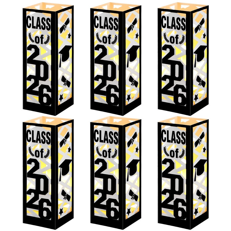 Tellingyou 6 Pcs Graduation Table Centerpieces Boxes Class of 2026 Graduation Lantern with LED Light Congrats Grad School College Photo Props for Party Table Decor(7.87 * 2.8inch,Black) - Image 1