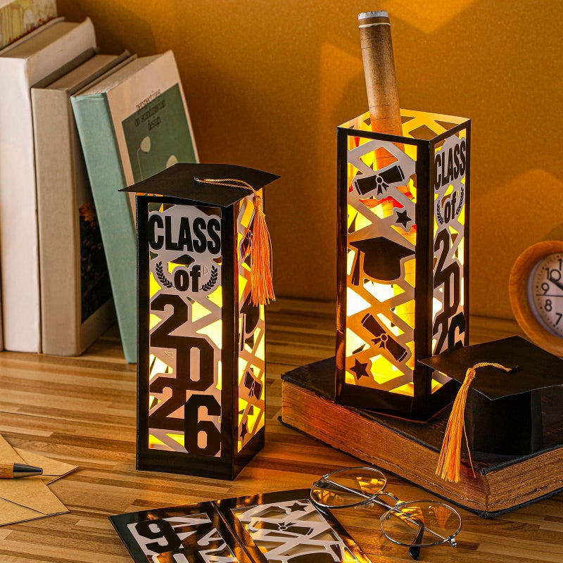 Tellingyou 6 Pcs Graduation Table Centerpieces Boxes Class of 2026 Graduation Lantern with LED Light Congrats Grad School College Photo Props for Party Table Decor(7.87 * 2.8inch,Black) - Image 3