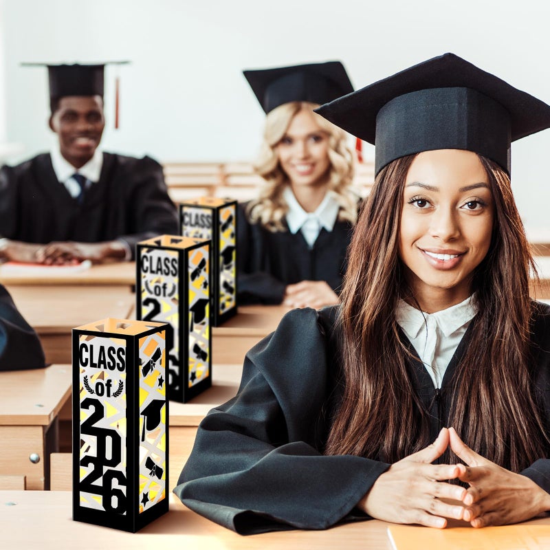 Tellingyou 6 Pcs Graduation Table Centerpieces Boxes Class of 2026 Graduation Lantern with LED Light Congrats Grad School College Photo Props for Party Table Decor(7.87 * 2.8inch,Black) - Image 4