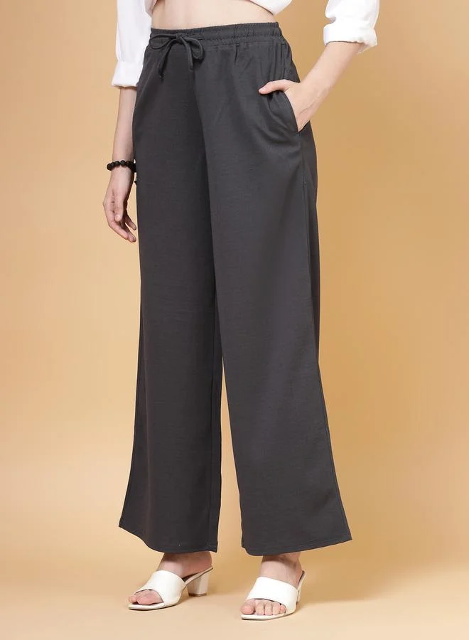 بوز PAUSE Women Grey Solid Drawstring Waist Wide Leg Pants